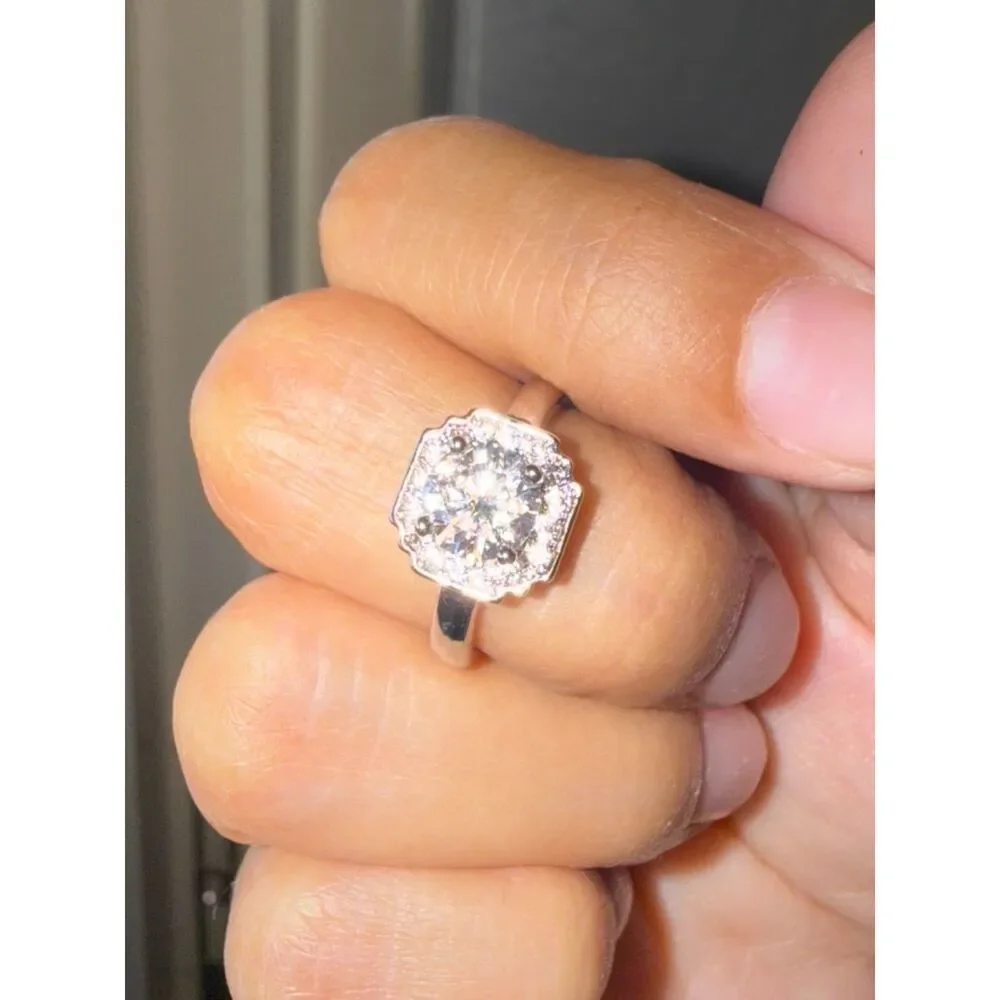 1 CT Round Moissanite Halo Ring Size 5 S925 Sterling Silver GRA